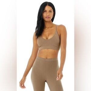 Alo Yoga Ribbed Blissful Sports Bra Racer Back Size M Gravel Brown